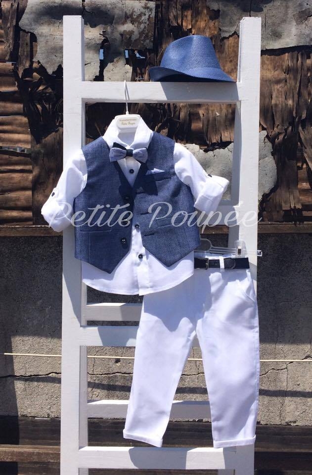 Βαπτιστικό ρούχο για αγόρι λευκό μπλε ραφ : 1