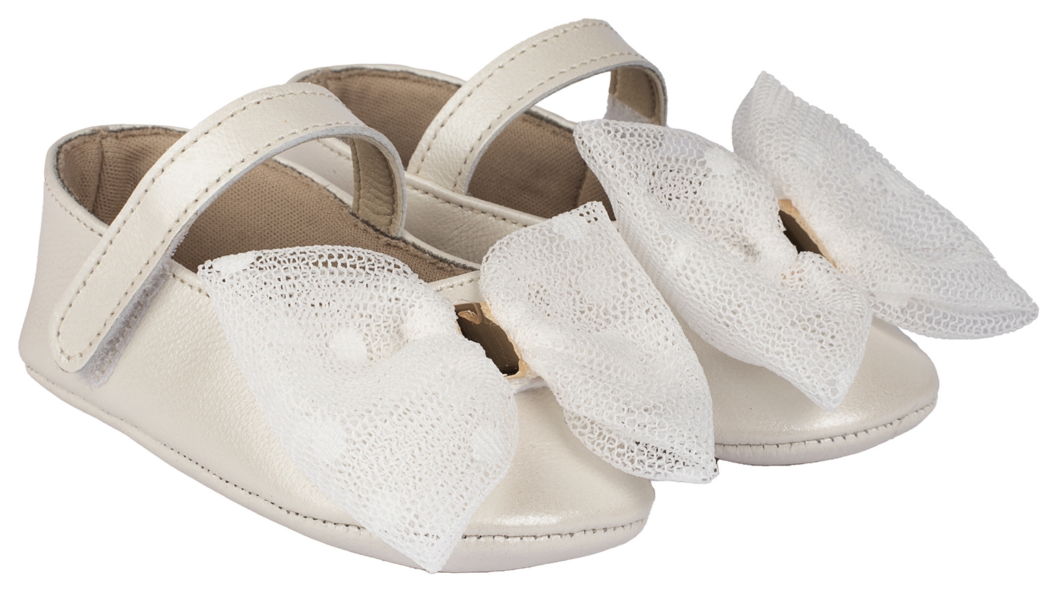 Babywalker αγακλιάς με τούλινο φιόγκο εκρού - Βαπτιστικά παπούτσια για κορίτσι