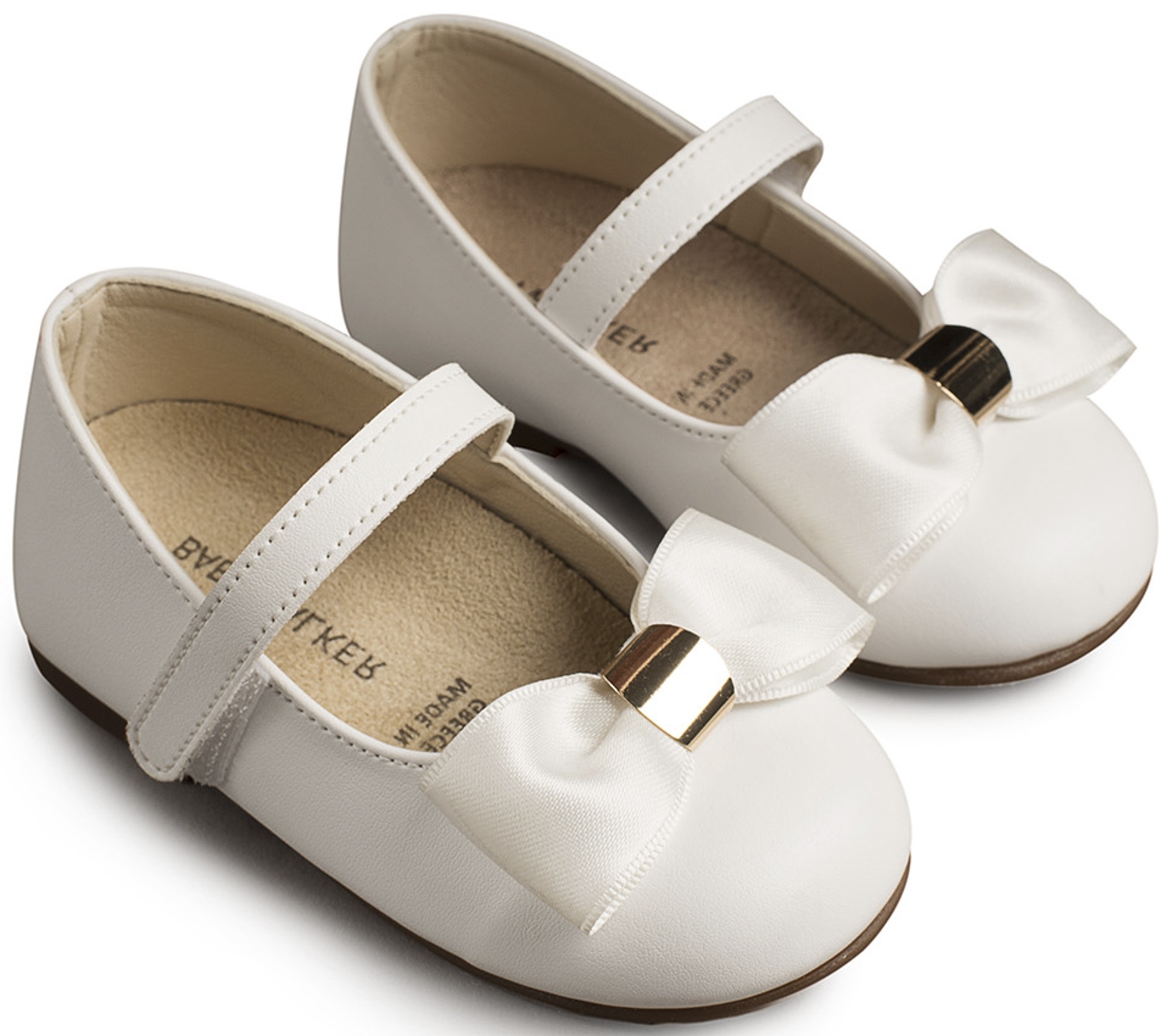 3537 babywalker βαπτιστικό παπούτσι για κορίτσι με σατέν χρυσό μεταλλικό διακοσμητικό μπροστα : 1
