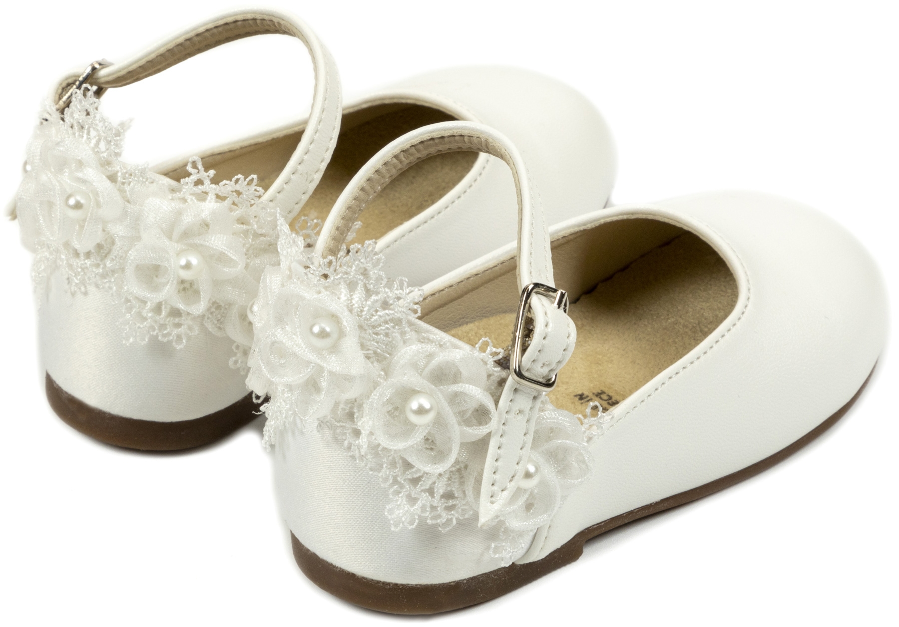 Babywalker με λουλούδια στη φτέρνα Λευκό - Βαπτιστικά παπούτσια για κορίτσι