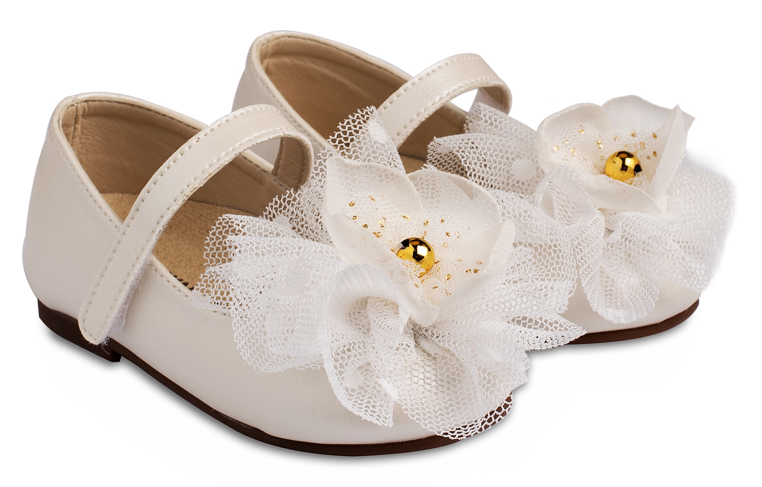 3560 λουλούδι οργαντίνα βαπτιστικό παπούτσι για κορίτσι περπατήματος εκρού φιόγκος εκρού πέρλα : 1