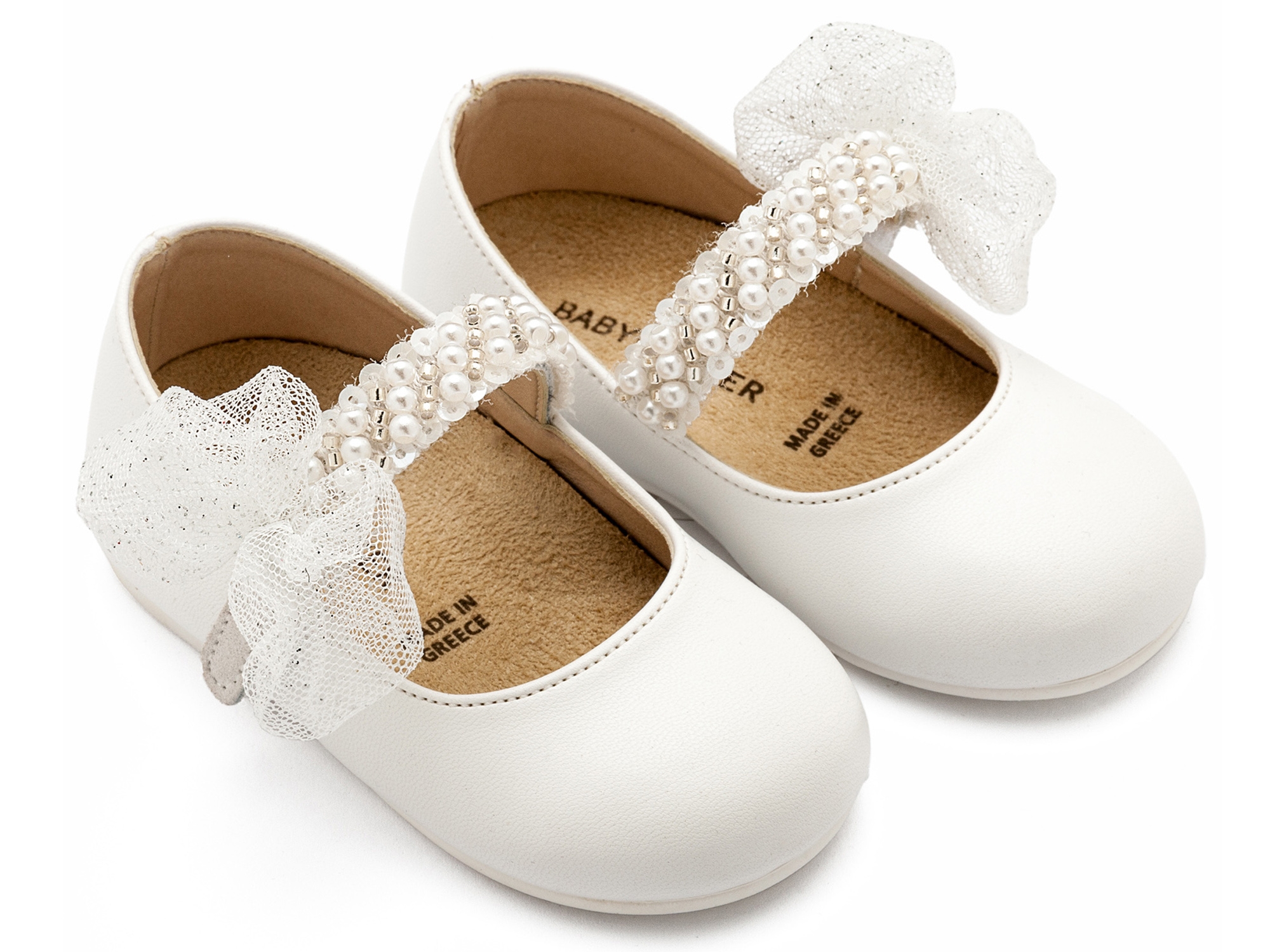 Babywalker Γοβάκι τούλινο φιογκάκι λευκό - Βαπτιστικά παπούτσια για κορίτσι