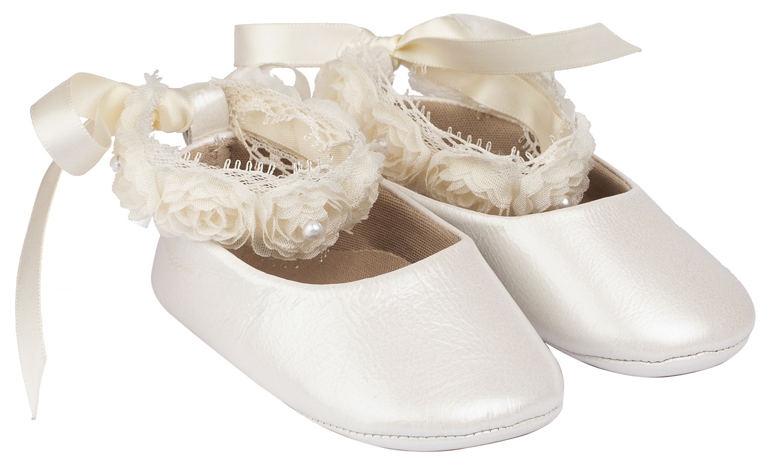1506 babywalker βαπτιστικό παπούτσι αγκαλιάς για κορίτσι λευκό με δαντέλα και μπαρέτα στον αστράγαλο : 1