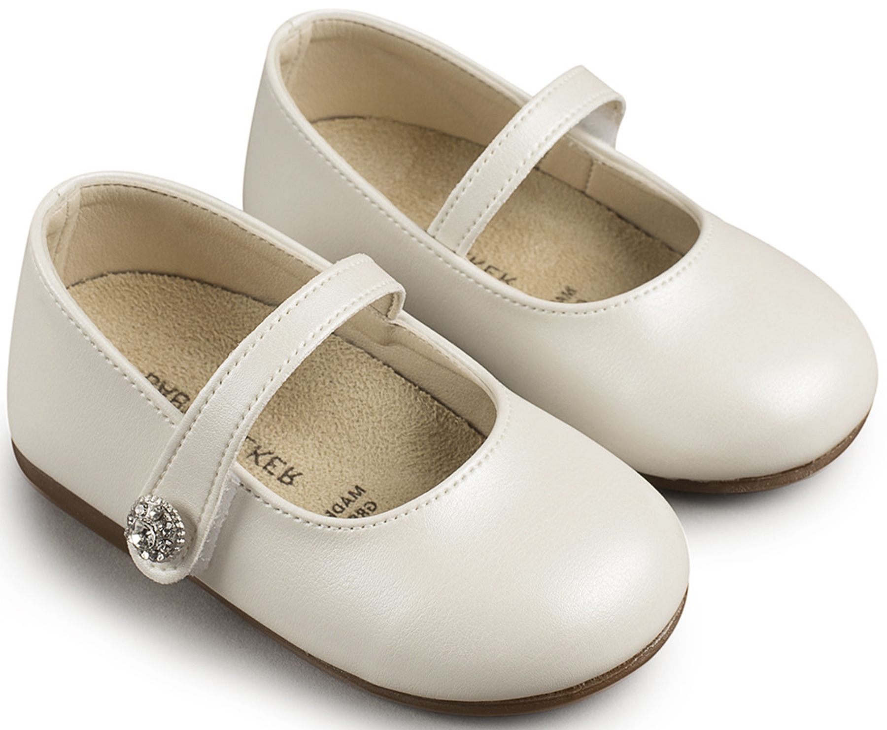 3502 βαπτιστικό παπούτσι για κορίτσι εκρού απλό δερμάτινο περπατήματος : 1