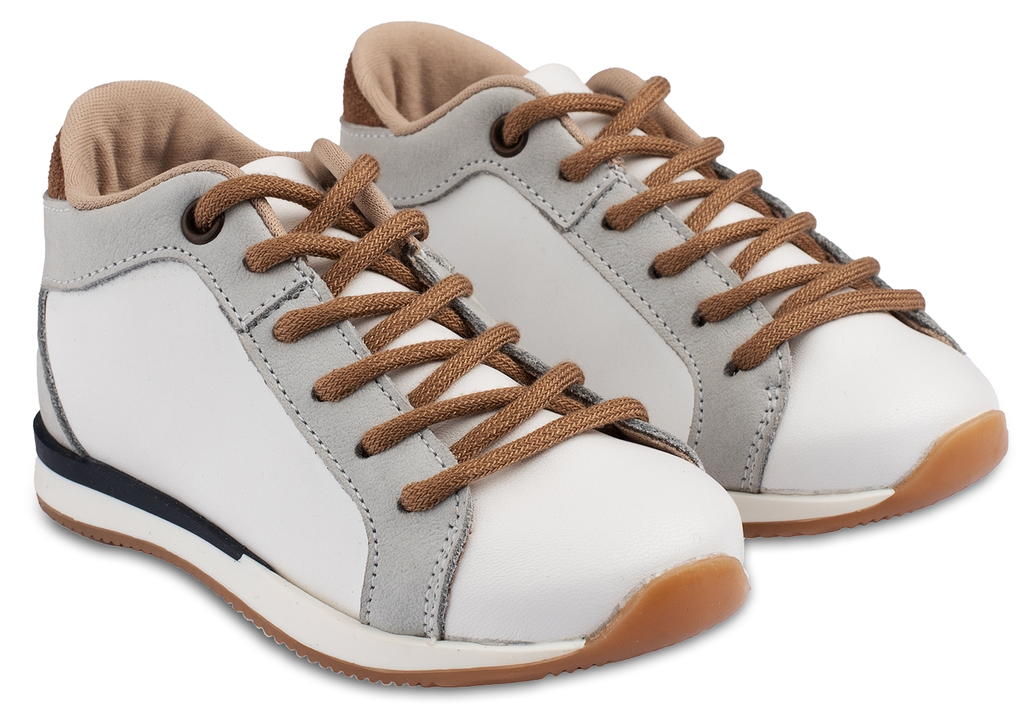 Babywalker Sneaker Λευκό Γκρι Ταμπά - Βαπτιστικά παπούτσια για αγόρι