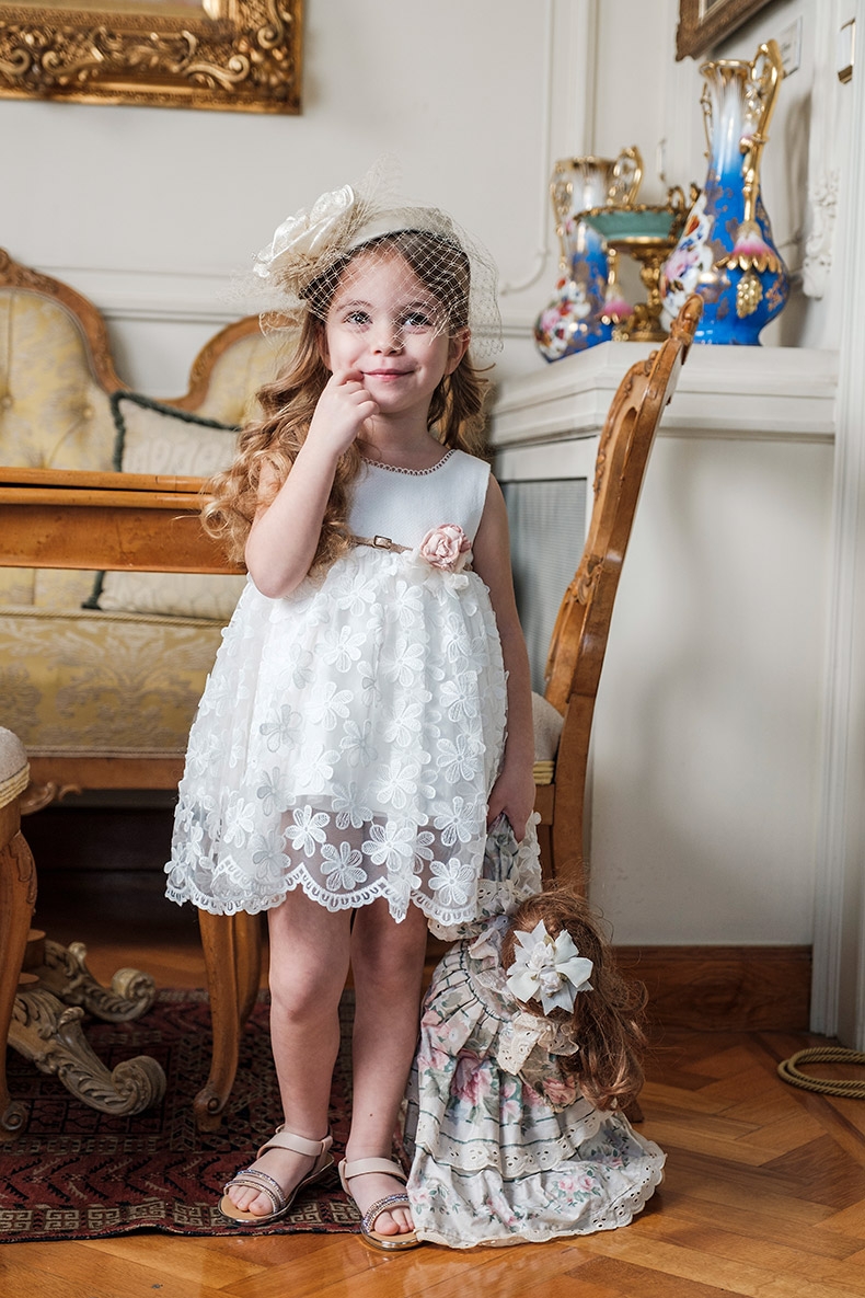 Bambolino Ermioni 9135 βαπτιστικά ρούχα για κορίτσι φόρεμα με λουλούδια δαντέλα πουά : 1