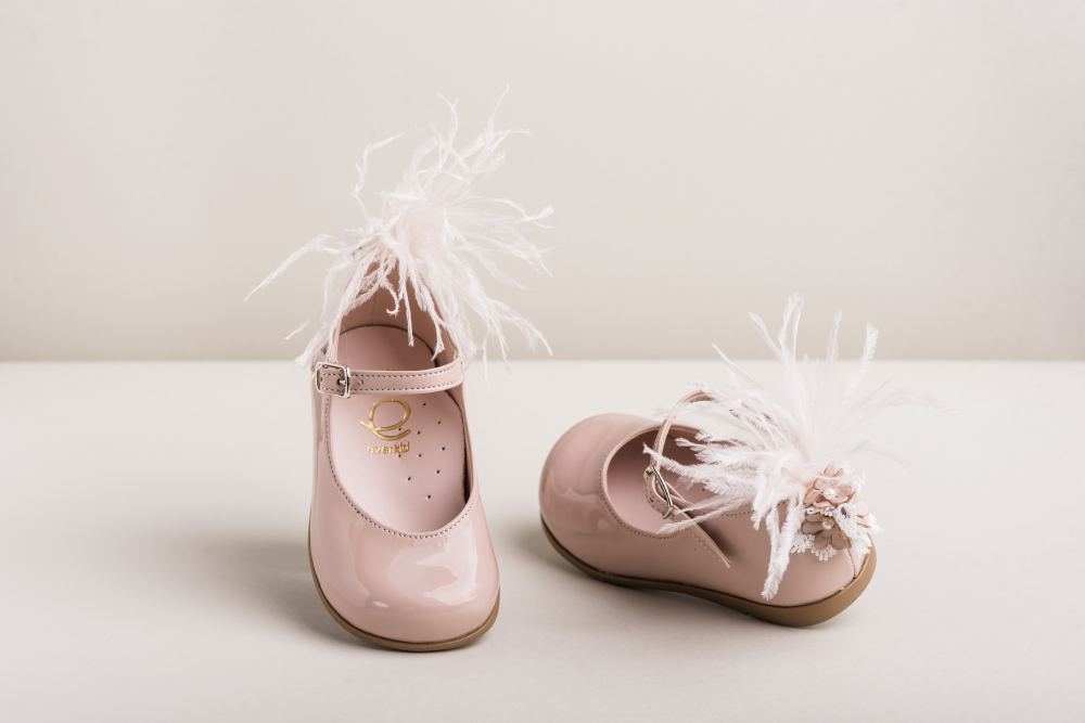 βαπτιστικό παιδικό παπούτσι περπατήματος για κορίτσι καλό ροζ λουστρίν δερμάτινο πούπουλο : 1
