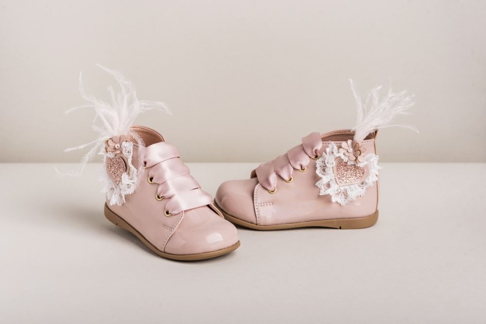 βαπτιστικό παιδικό παπούτσι για κορίτσι μποτάκι περπατήματος καλό δερμάτινο λουστρίν ροζ : 1