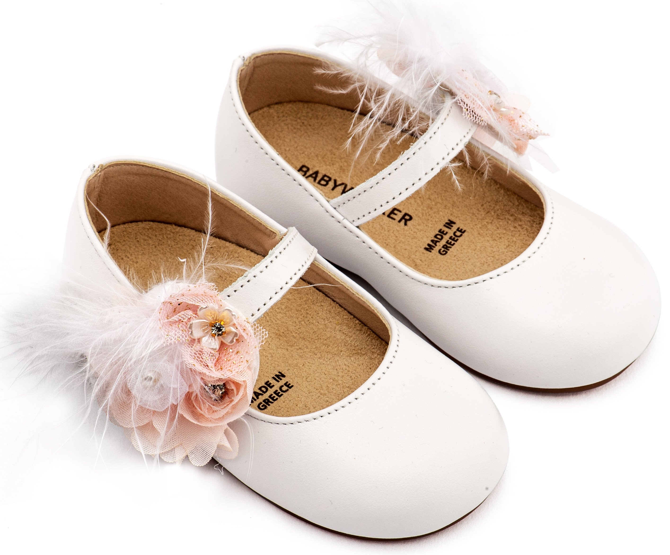 Babywalker Γοβάκι με πούπουλο Λευκό ροζ Babywalker Γοβάκι με πούπουλο Λευκό ροζ