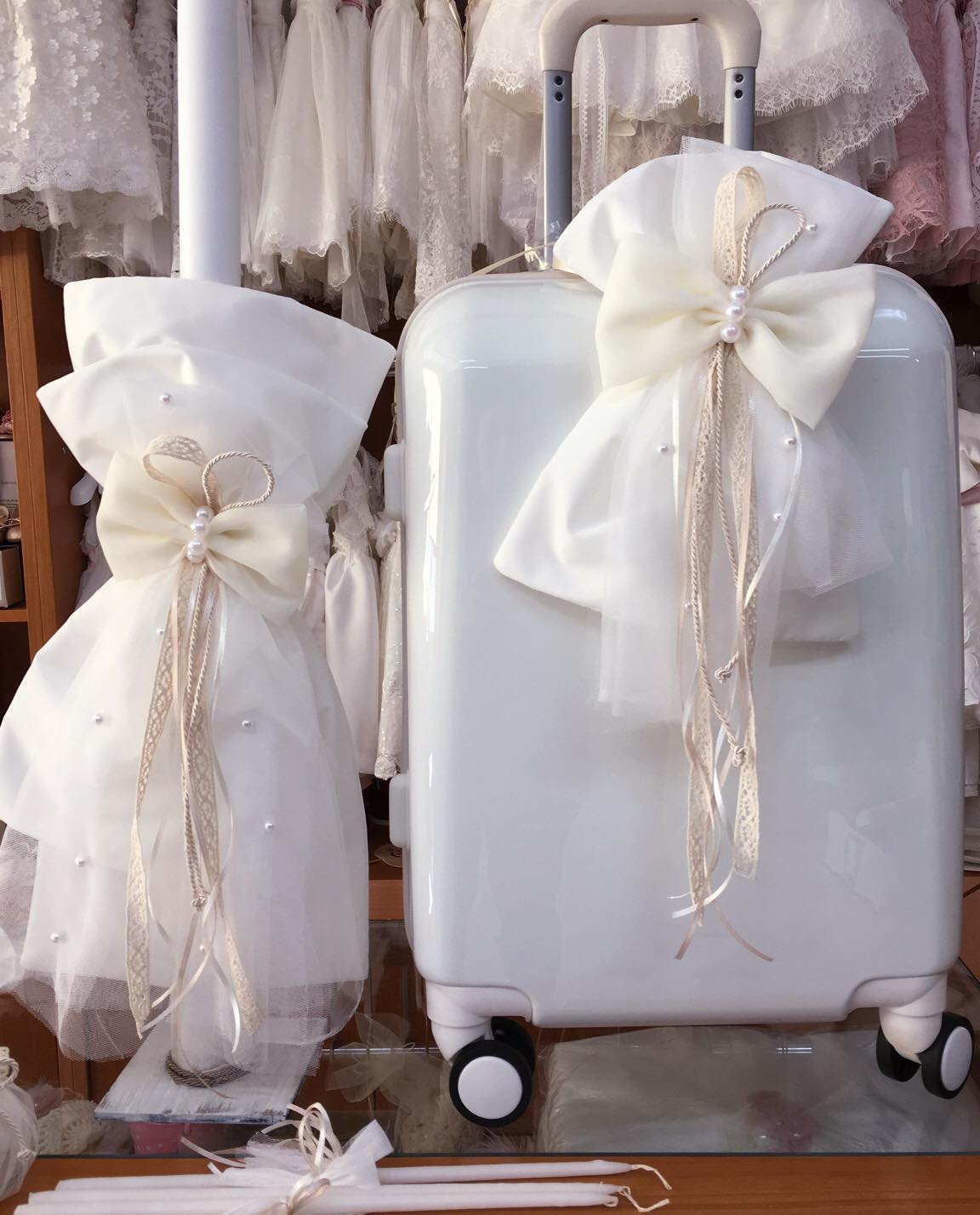 σετ βάπτισης για κορίτσι βαλίτσα λευκή ιβουάρ off white πέρλα φιόγκο απλό ρομαντικό : 1