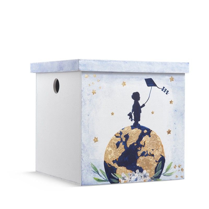 κουτί βάπτισης για αγόρι αστεράκια χρυσό σιέλ μπλε αγοράκι χαρταετό πλανήτης γη κόσμος : 1
