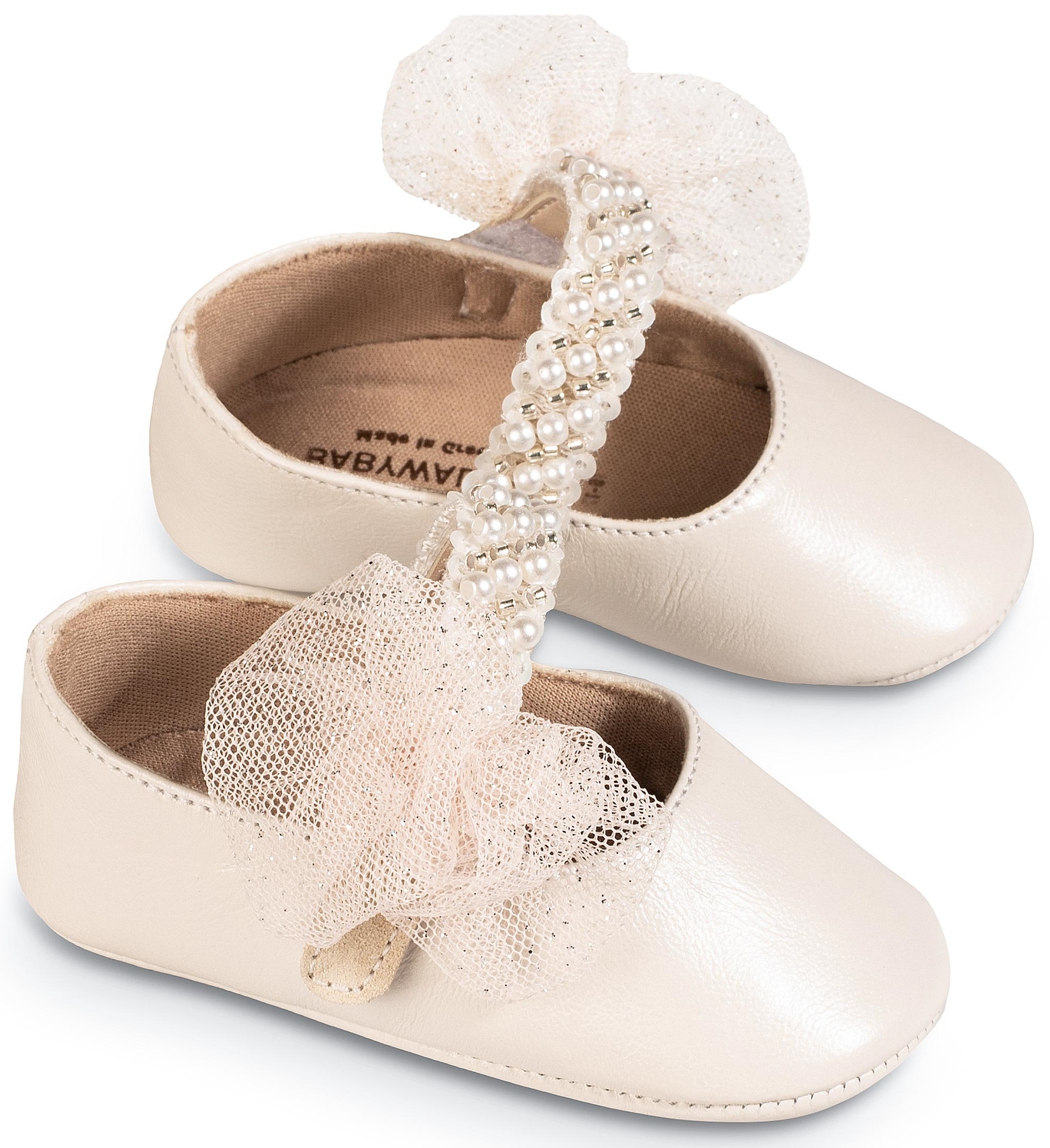 Babywalker Αγκαλίτσας Εκρού πέρλα & τούλι - Βαπτιστικά παπούτσια για κορίτσι