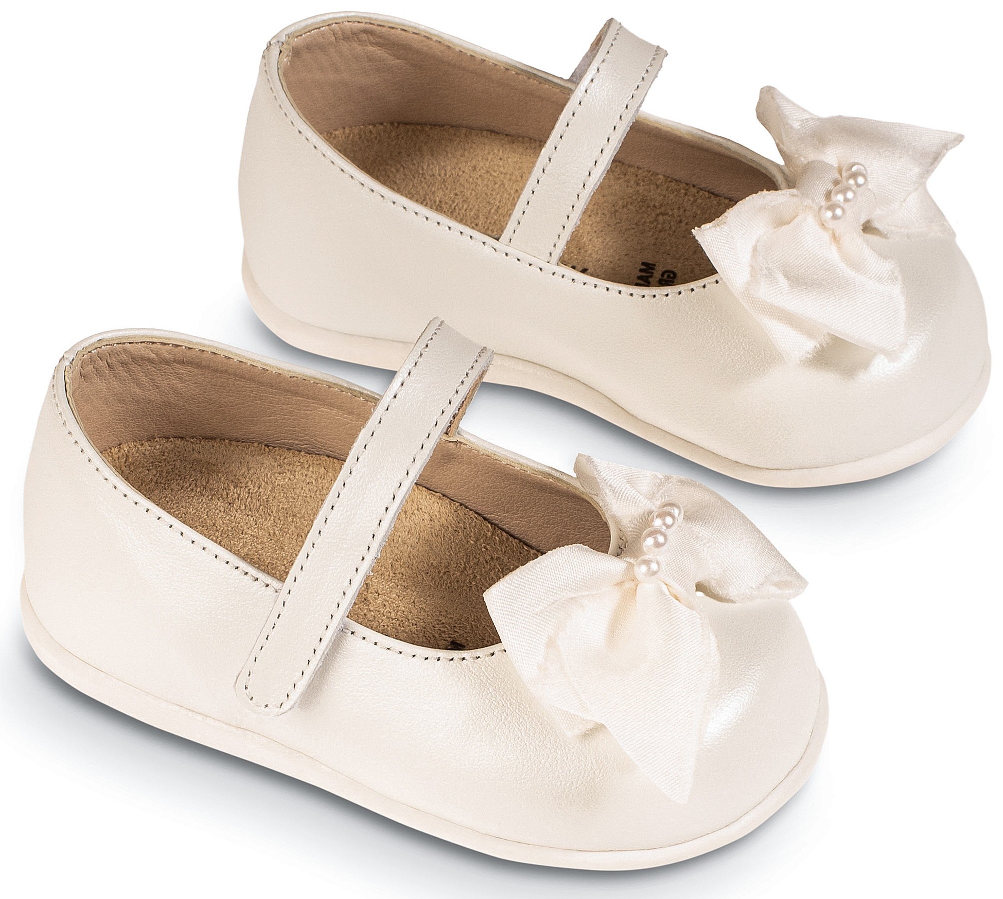 Babywalker Satin Εκρού φιογκάκι - Βαπτιστικά παπούτσια για κορίτσι