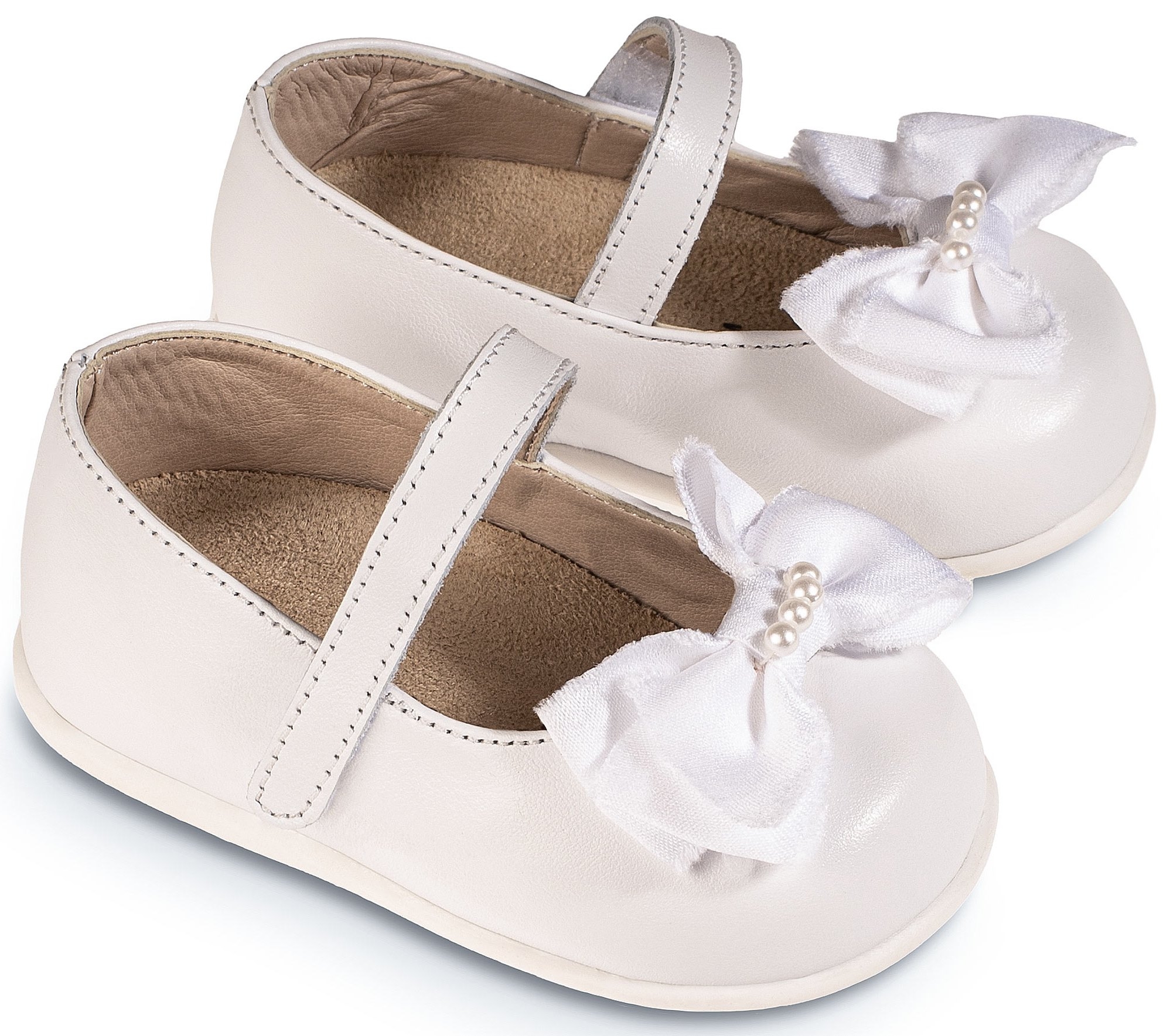Babywalker Satin λευκό φιογκάκι - Βαπτιστικά παπούτσια για κορίτσι