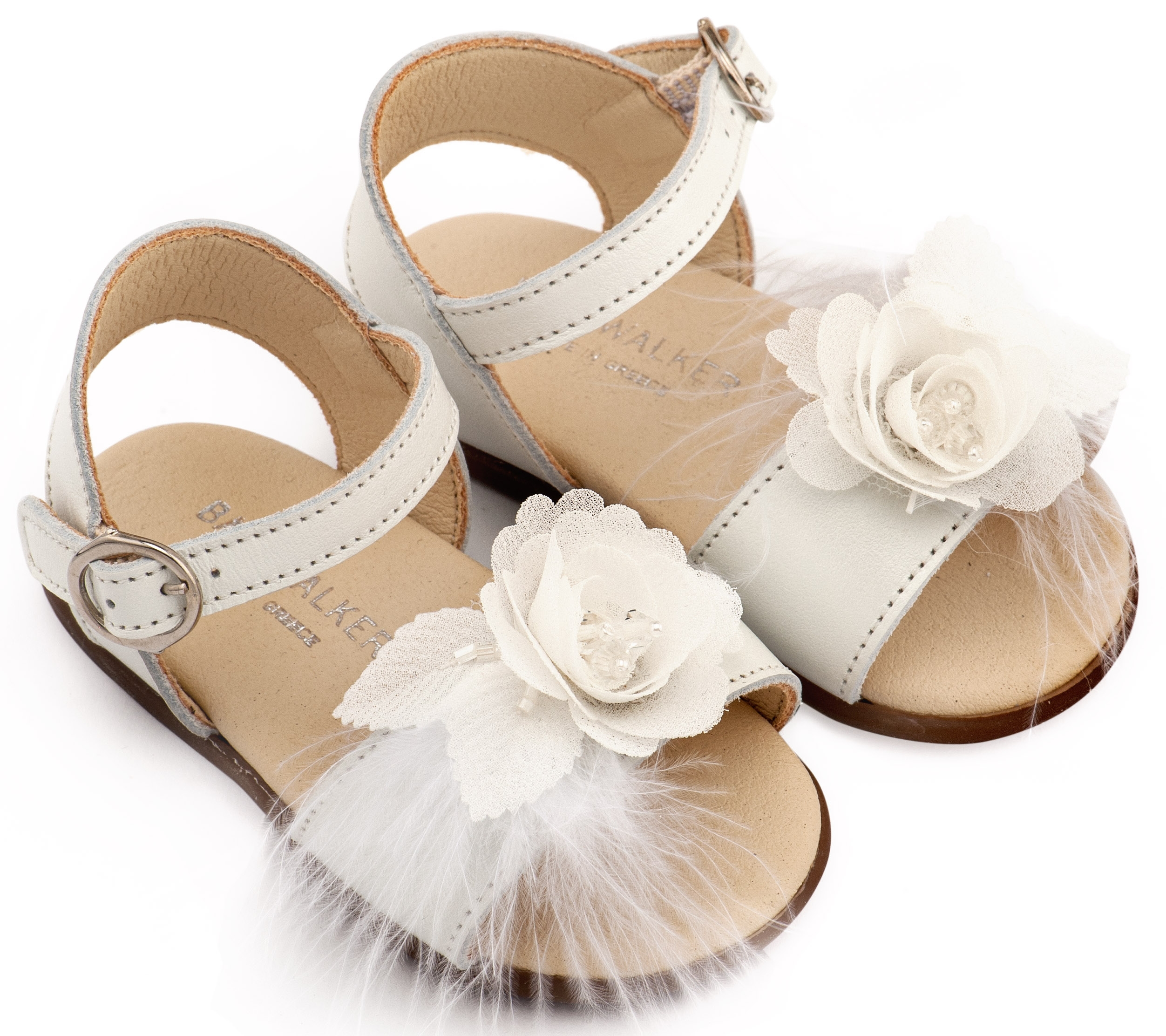 Κομψό πέδιλο για πρώτα βήματα με λουλούδι Εκρού Κομψό πέδιλο για πρώτα βήματα με λουλούδι Εκρού