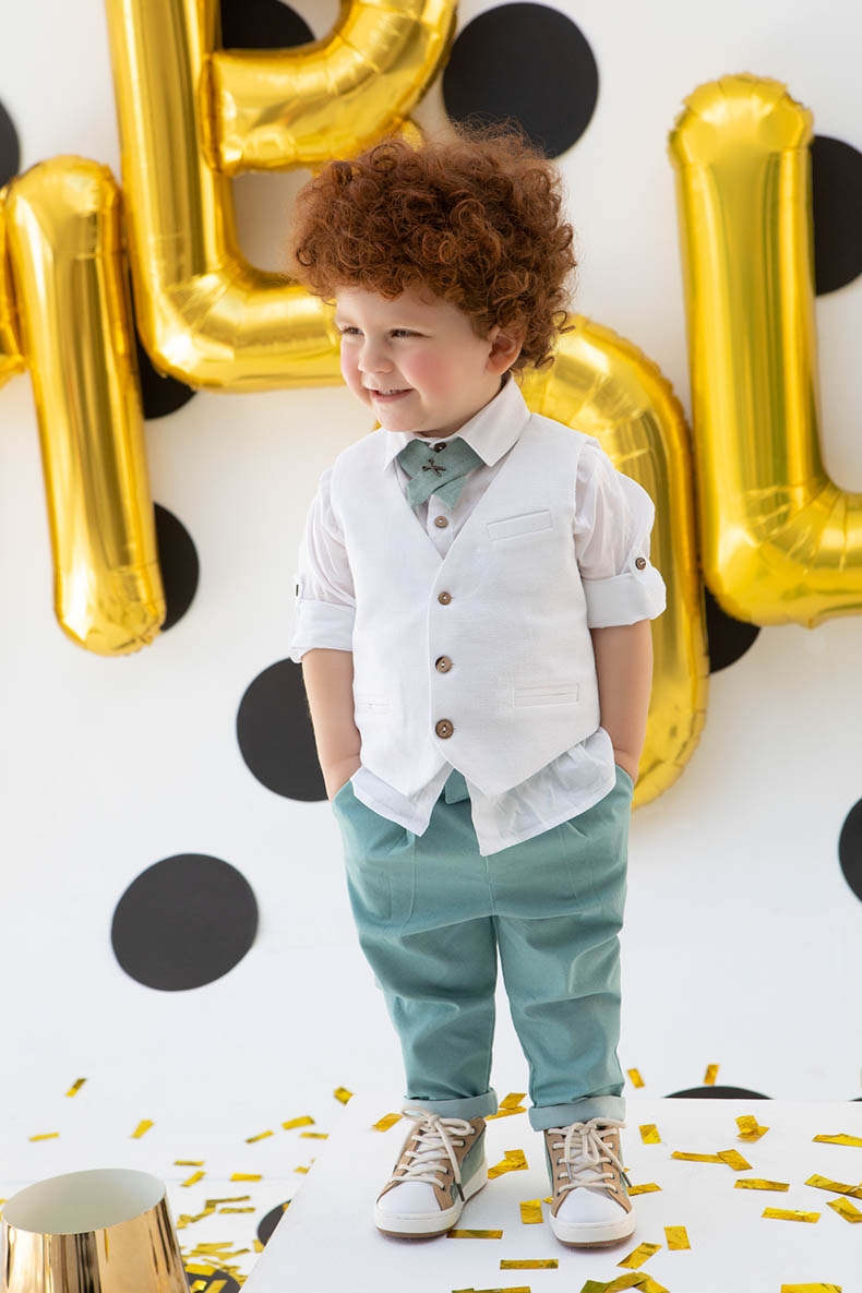 βαπτιστικά ρούχα για αγόρι μοντέρνο μέντα λευκό καλοκαιρινό ζωάκια : 1