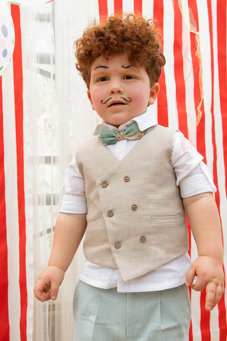 βαπτιστικό ρούχο για αγόρι bambolino dominic μέντα μπεζ γιλέκο στραβό λοξό μοντέρνο : 1