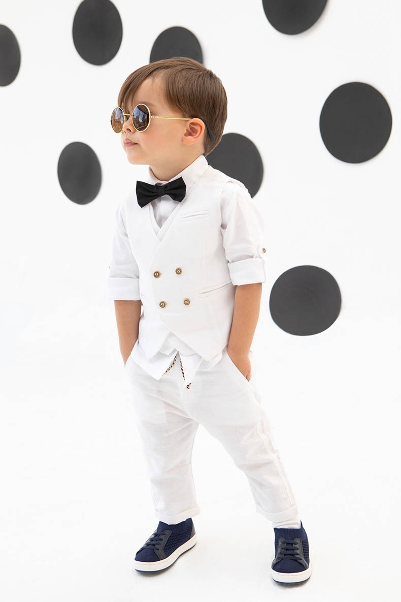 Bambolino King βαπτιστικά ρούχα για αγόρι λευκό γιλέκο μοντέρνο : 1