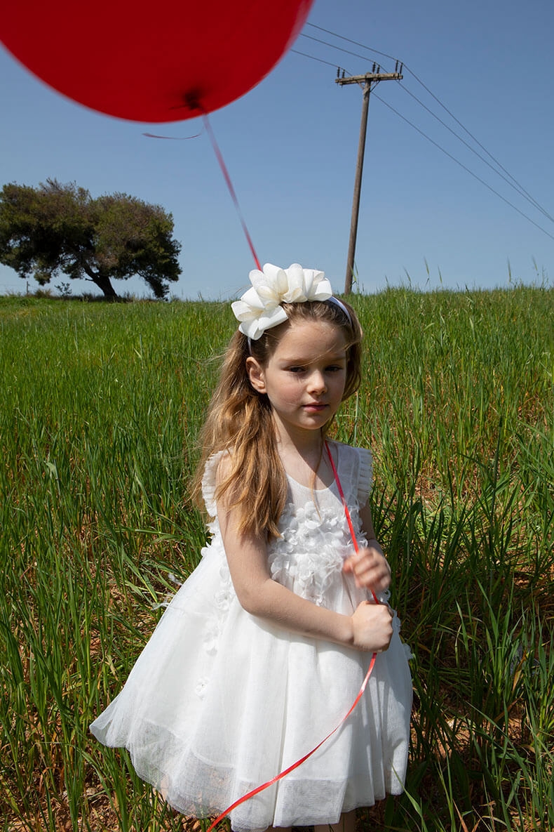 bambolino britney βαπτιστικά ρούχα για κορίτσι ιβουάρ λουλούδια τούλι καλοκαιρινά : 1