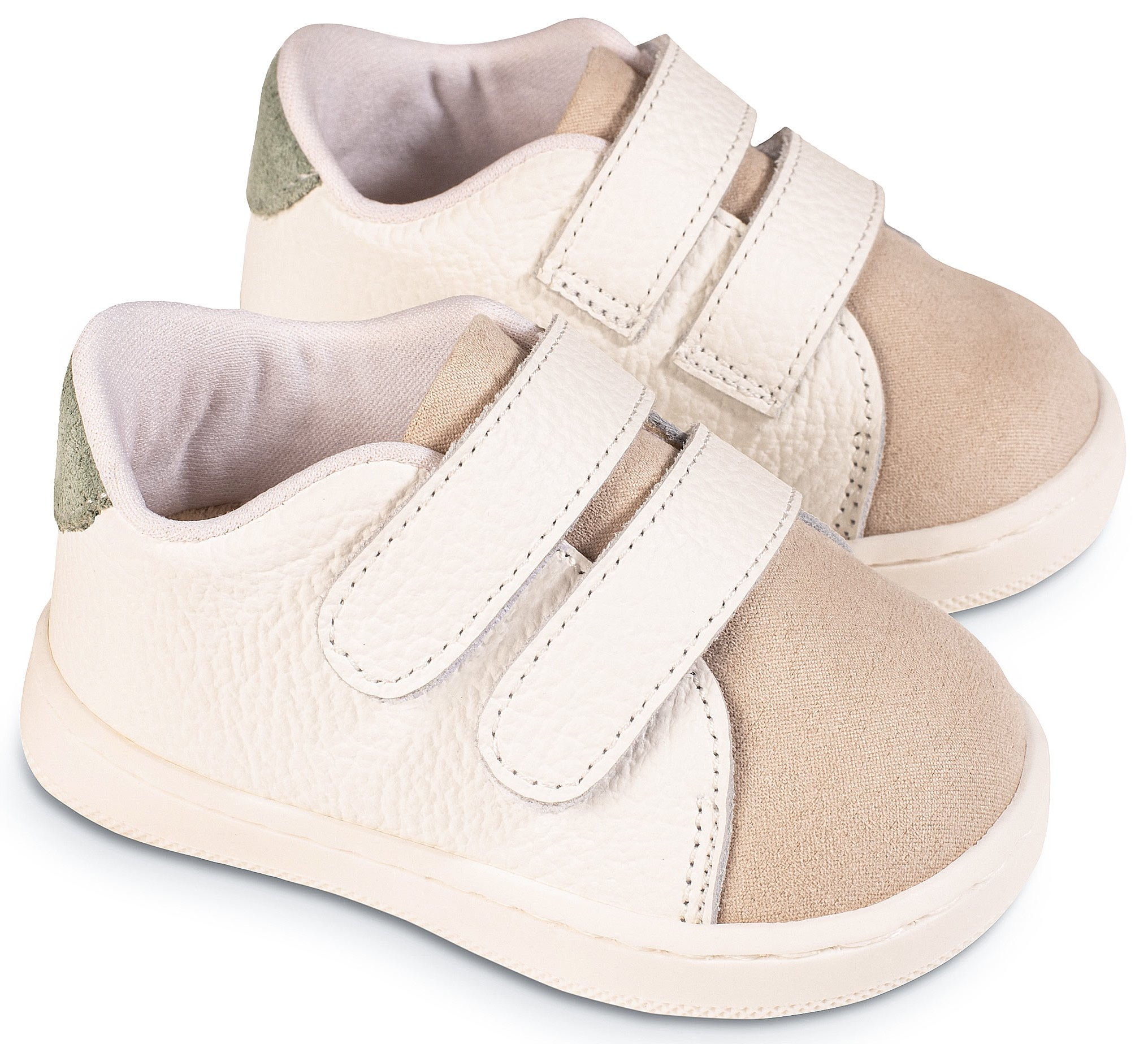 Babywalker Λευκό-Μπεζ-Μέντα Σκρατς - Βαπτιστικά παπούτσια για αγόρι