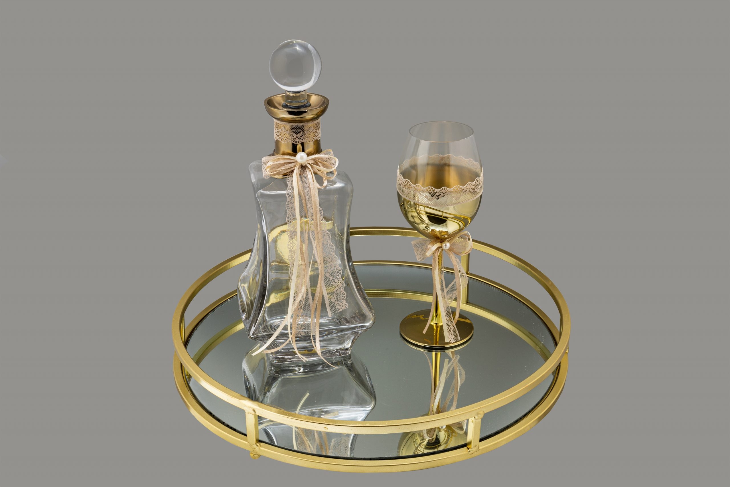 σετ κουμπάρου γάμου δίσκος με καθρέφτη vintage ποτήρι καράφα χρυσό : 1