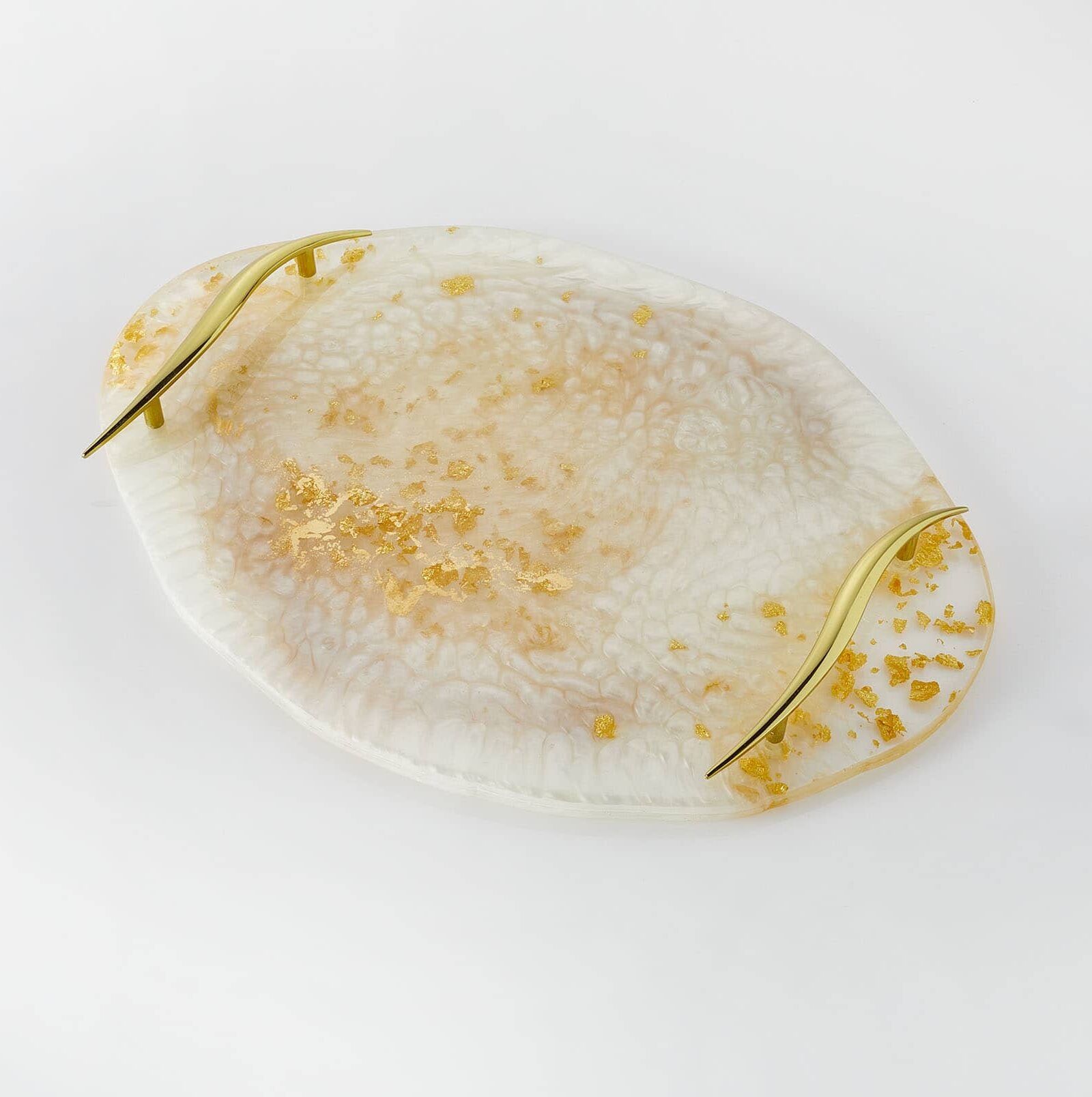 δίσκος γάμου σετ κουμπάρου υγρό γυαλί χρυσό φύλλα χρυσού χερούλι λευκό τεχνική : 1