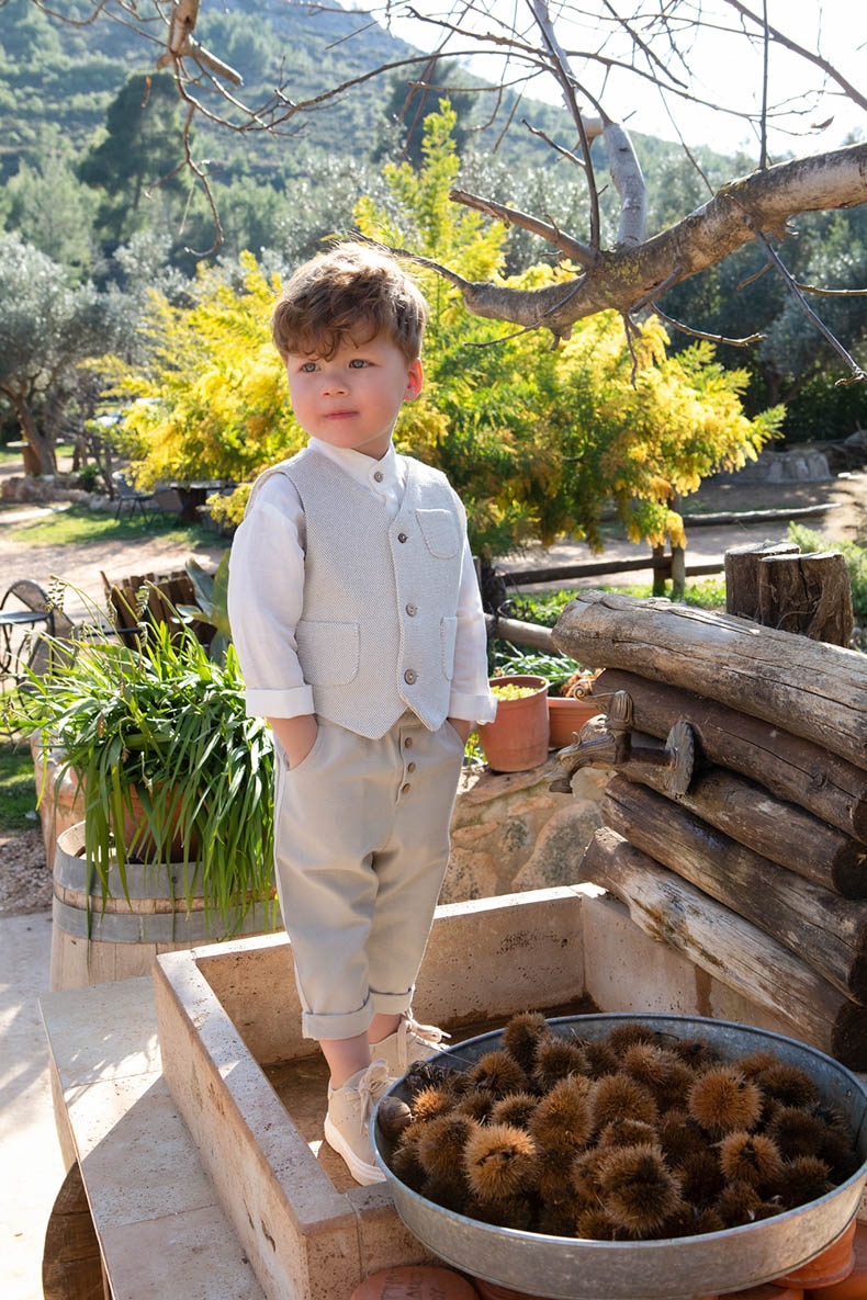 βαπτιστικά ρούχα για αγόρι bambolino wilkins μέντα μπεζ ξύλινο παπιγιόν μοντέρνο γιλέκο : 1