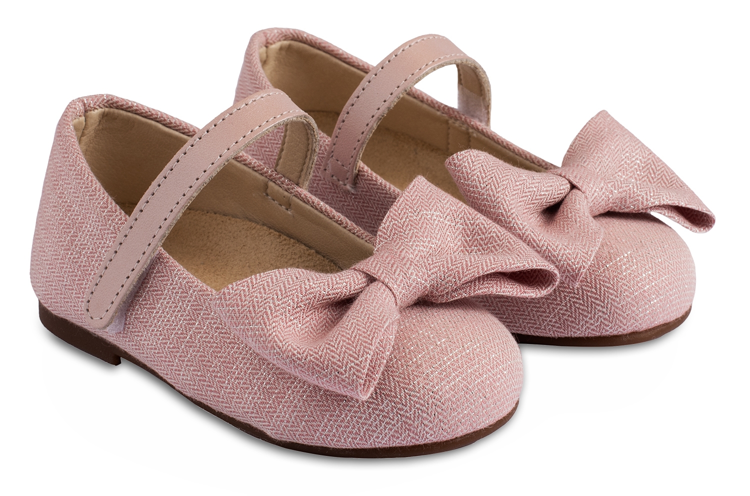 Γοβάκι Λινό Ροζ με Χρυσοκλωστή - Βαπτιστικά παπούτσια για κορίτσι