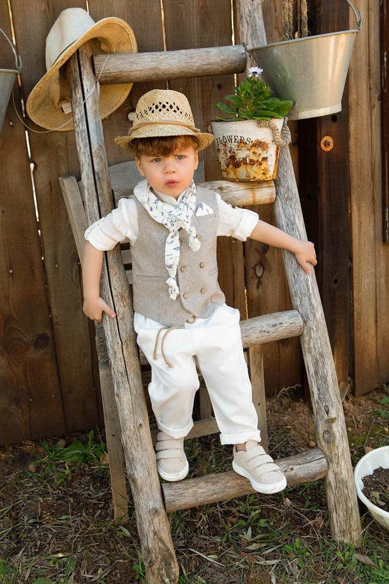 βαπτιστικά ρούχα για αγόρι μπεζ λευκό boho κουστούμι χαλαρό μοντέρνο γιλέκο παντελόνι σαλβάρι βράκα  : 1