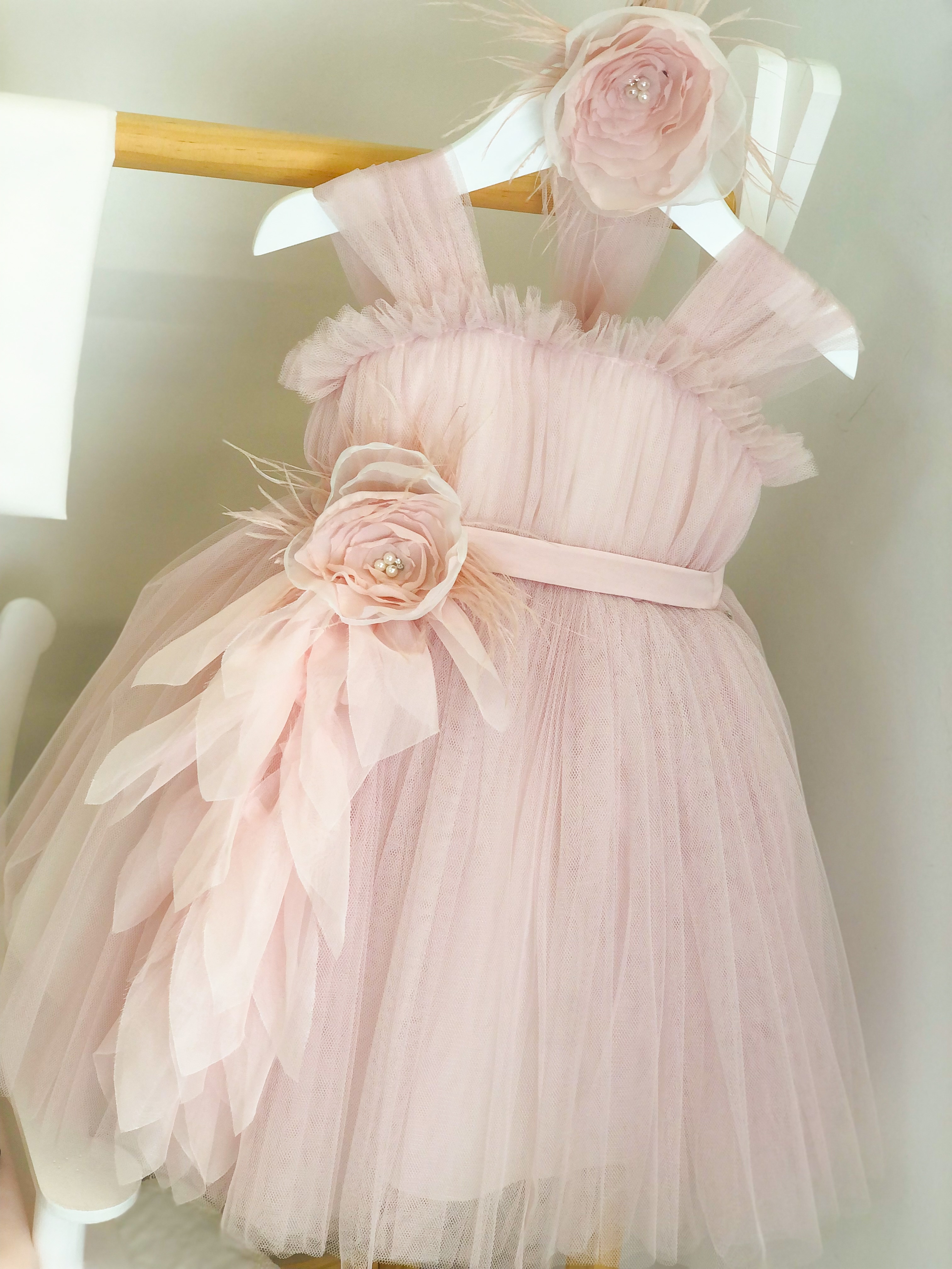 βαπτιστικό φόρεμα κορίτσι σάπιο μήλο ροζ λουλούδι τούλινη φούστα ωράιο απλό φουσκωτό baby bloom : 1