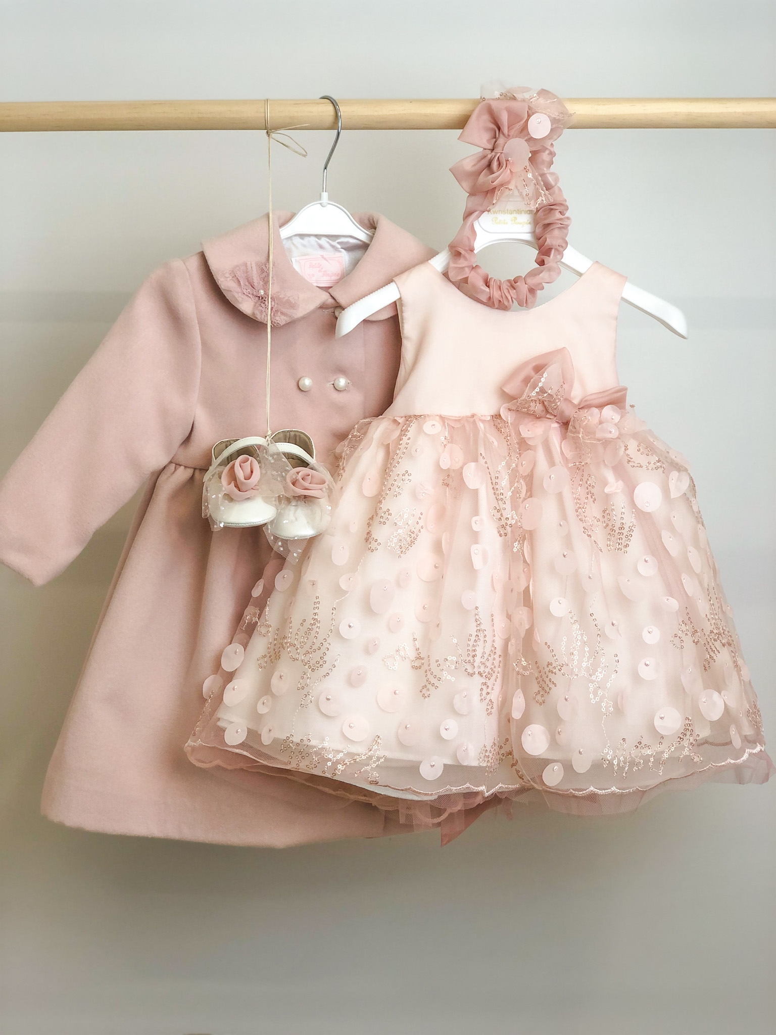 βαπτιστικά ρούχα κορίτσι φόρεμα παλτό σάπιο μήλο ροζ παιδικά χειμερινά : 1
