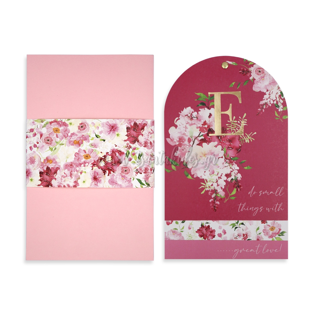 προσκλητήριο βάπτισης για κορίτσι φλοράλ floral μονόγραμμα κορίτσι ροζ φουξ ματζέντα magenta λουλούδια : 1