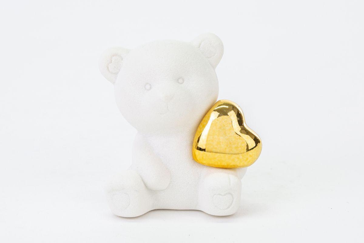 Αρκουδάκι με χρυσή καρδιά - Μπομπονιέρα βάπτισης για κορίτσι