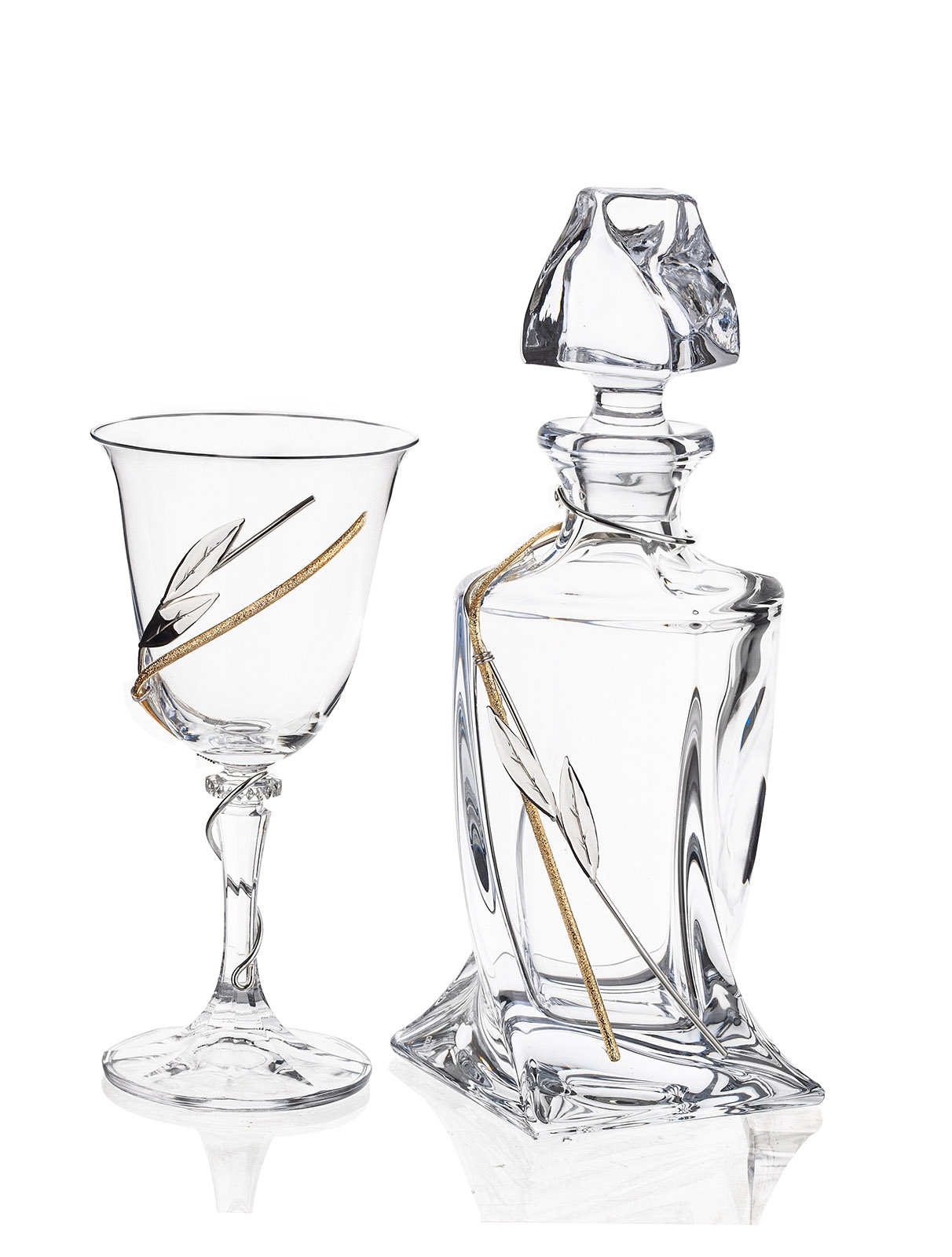 Κρυστάλλινο σετ Καράφα & Ποτήρι με φύλλο ελιάς : 1