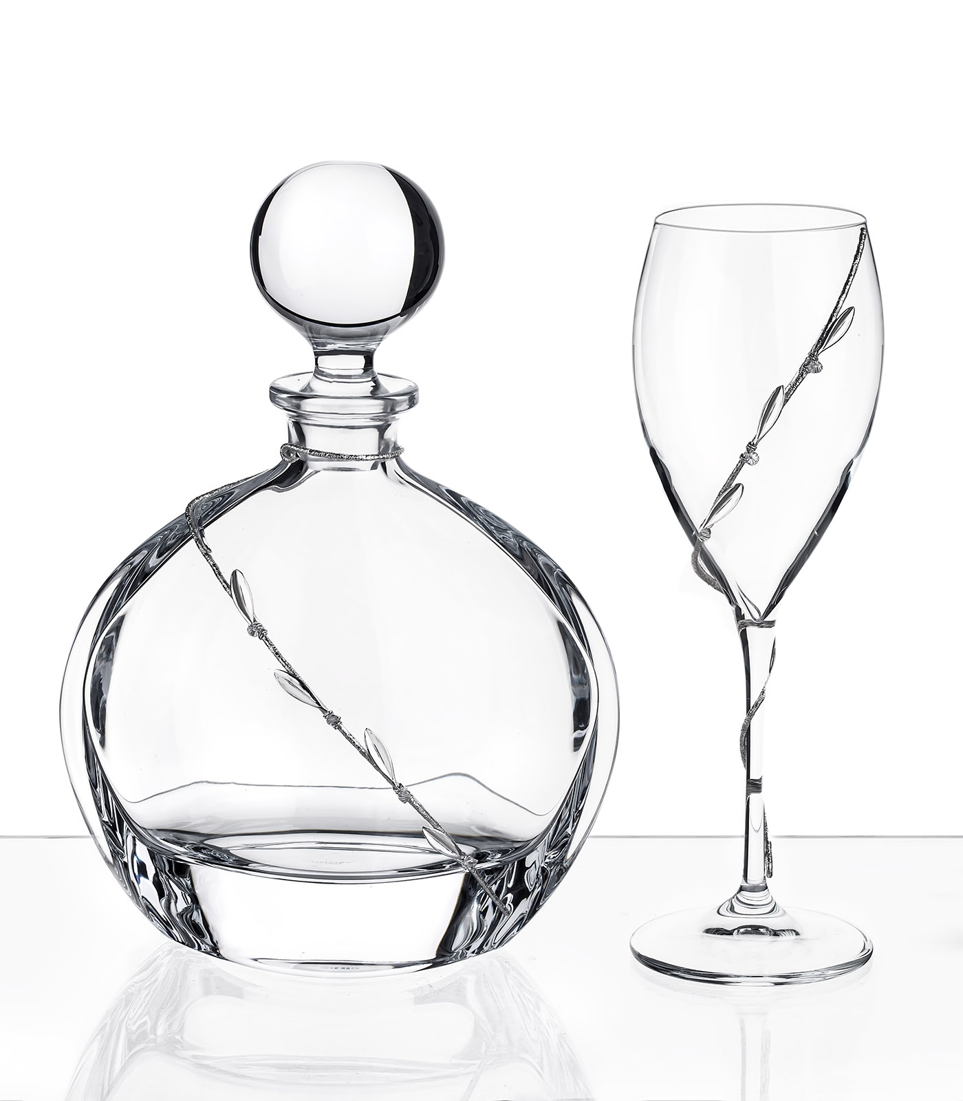 Κρυστάλλινο σετ Καράφα & Ποτήρι με φύλλο ελιάς : 1