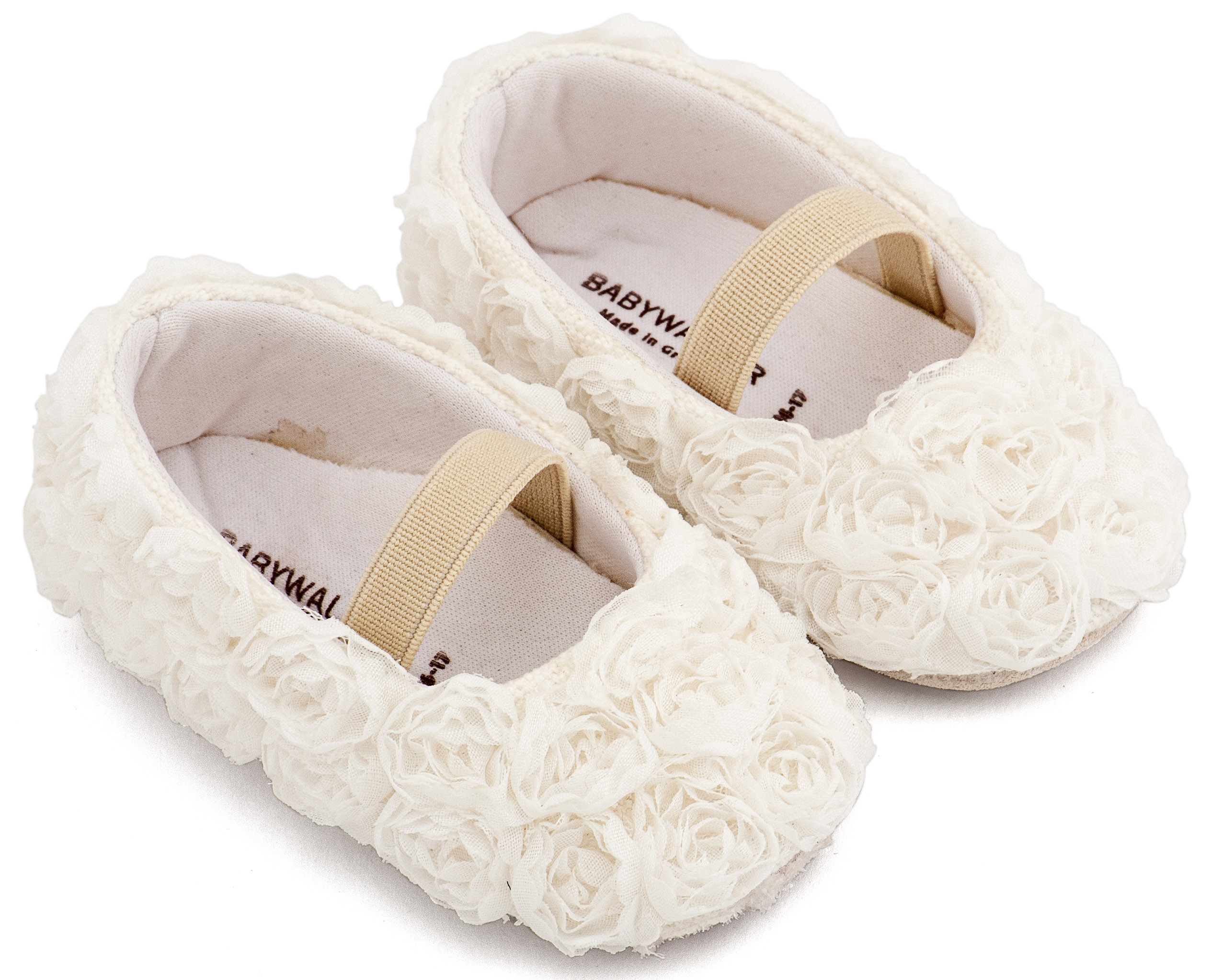 βαπτιστικό παπούτσι αγκαλιάς λευκό με λουλούδι chiffon babywalker : 1