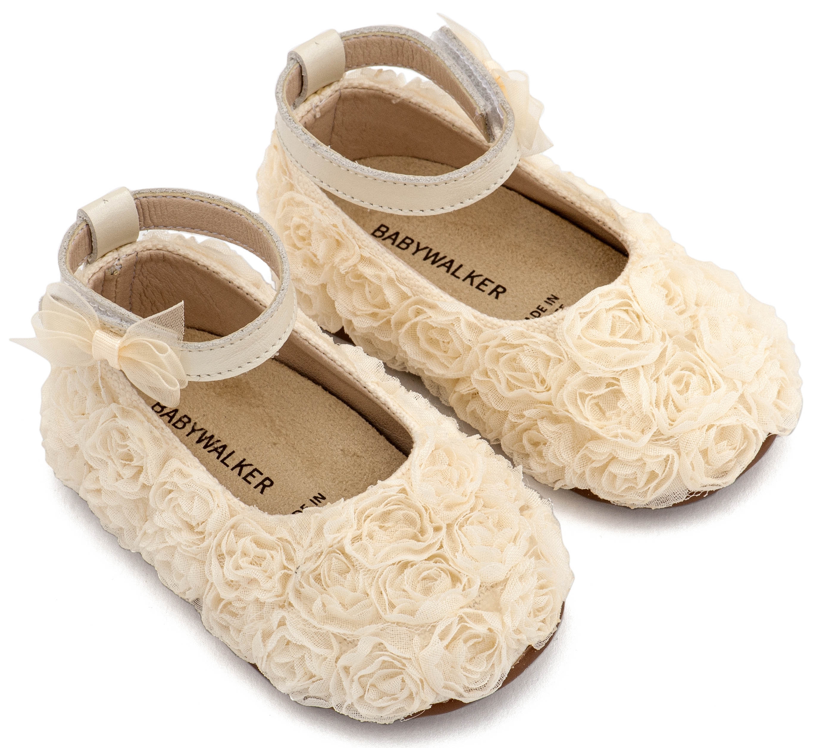 Υφασμάτινη Μπαλαρίνα Διακοσμημένη με Chiffon Λουλούδια σε Εκρού Χρώμα. : 1