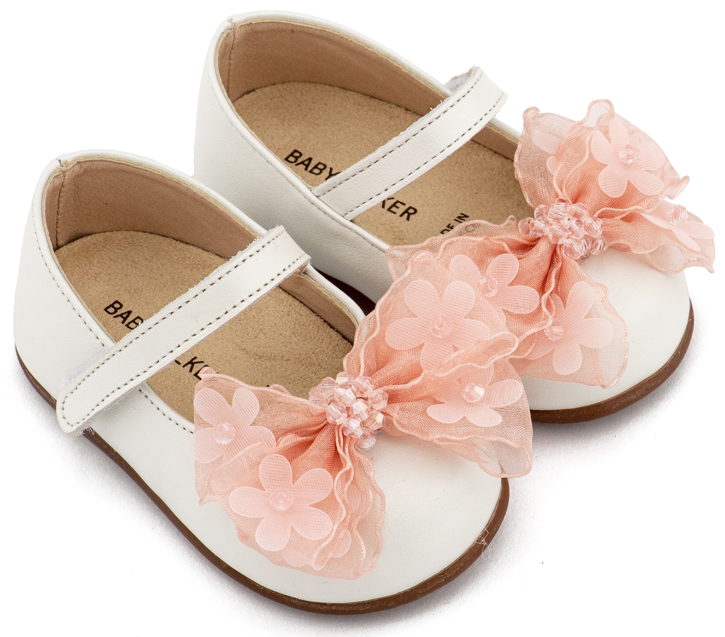 Δερμάτινο Γοβάκι Μονή Μπαρέτα Χειροποίητο Λουλούδι με Πούπουλα σε Λευκό Χρώμα : 1