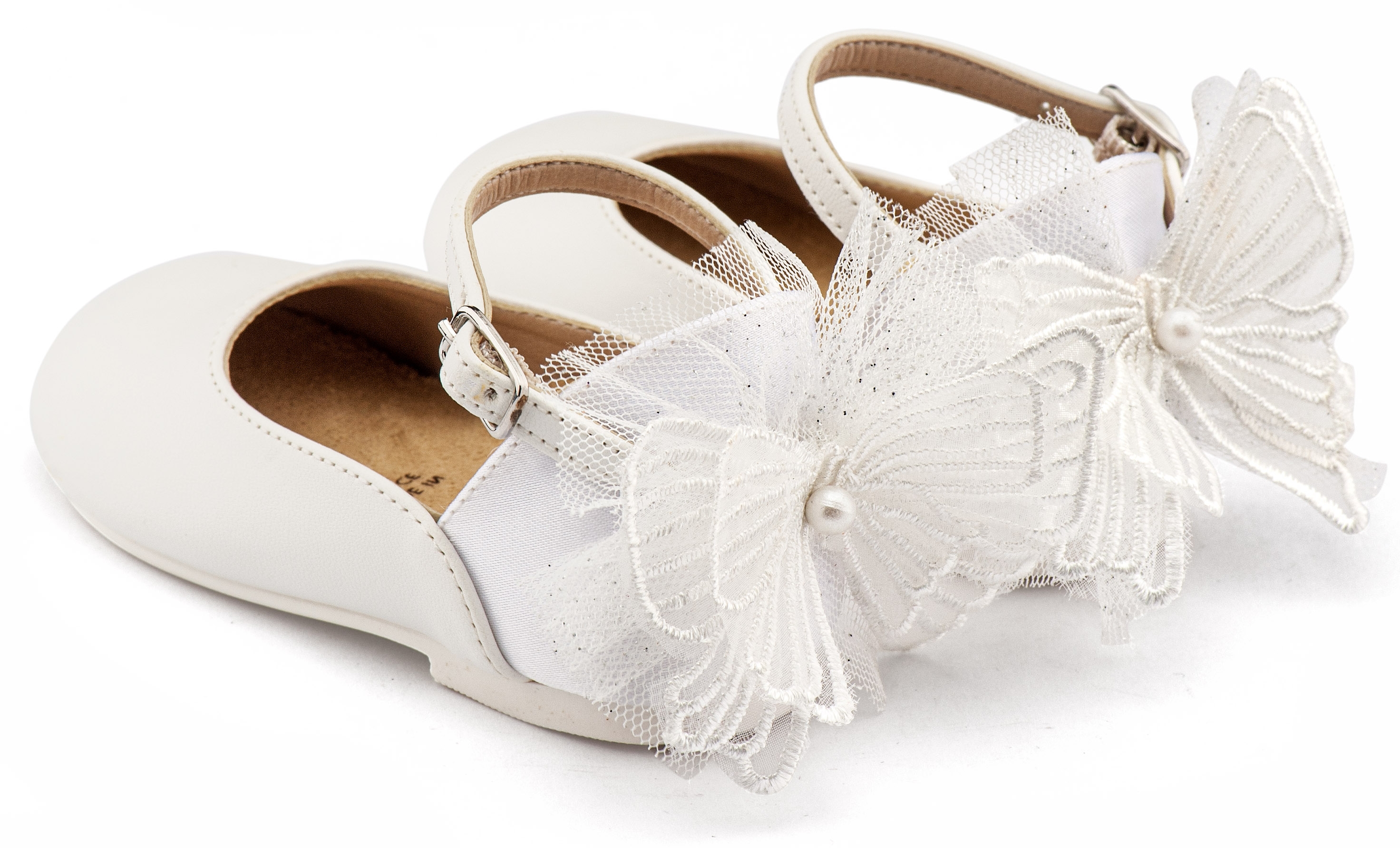 Γαλλικό Γοβάκι με Διακοσμημένη Φτέρνα με Υφασμάτινη Πεταλούδα σε Λευκό Χρώμα : 1