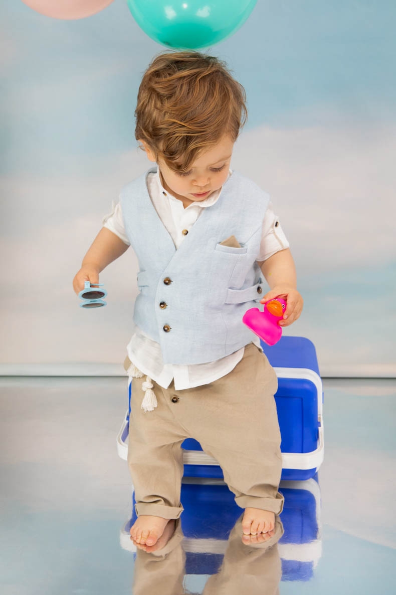 bambolino antreas βαπτιστικά ρούχα σιέλ μπεζ λευκό μοντέρνο γιλέκο : 1