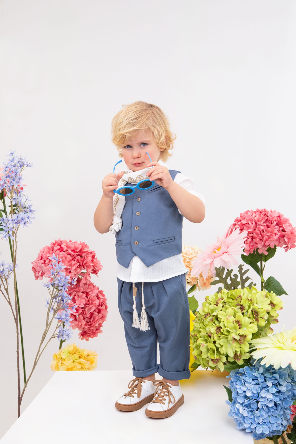 βαπτιστικά ρούχα αγόρι ραφ μπλε σιέλ κουστουμάκι με φουλάρι bambolino cristian : 1