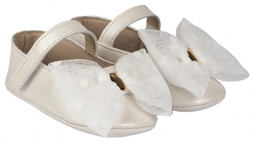 Babywalker αγακλιάς με τούλινο φιόγκο εκρού - Βαπτιστικά παπούτσια για κορίτσι
