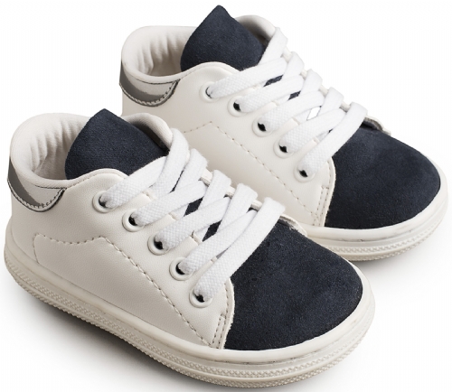 Babywalker Λευκό Μπλε Δετό - Βαπτιστικά παπούτσια για αγόρι
