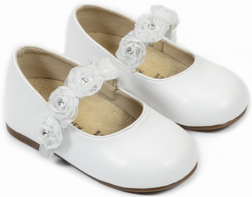 Babywalker με λουλούδια chiffon Λευκό - Βαπτιστικά παπούτσια για κορίτσι