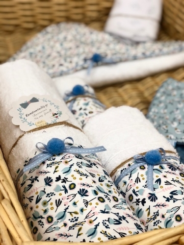 σετ πετσέτες για το μπάνιο του μωρού,αγόρι,μπλε σχέδια φλοράλ δάσος