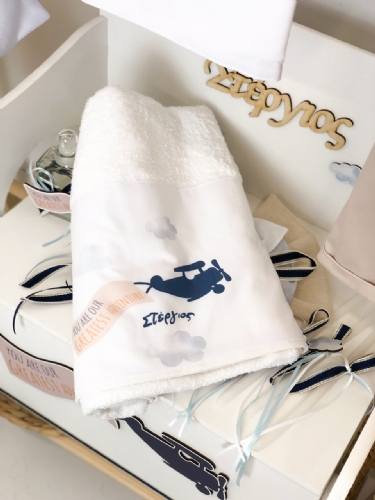 σετ λαδόπανα πετσέτα με εκτύπωση αεροπλάνο ταξίδι  όνομα
