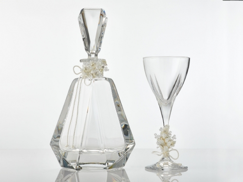 Κρυστάλλινο σετ Καράφα & Ποτήρι με πορσελάνινο στόλισμα