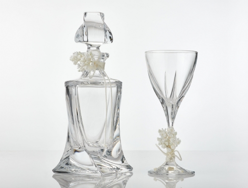 Κρυστάλλινο σετ Καράφα & Ποτήρι με πορσελάνινο στόλισμα