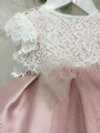 Βαπτιστικό φόρεμα ροζ σάπιο μήλο με δαντελένιο μπλουζάκι και τούλινη ζώνη : 2