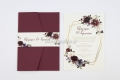 Vintage burgundy red pink προσκλητήριο γάμου με λουλούδια και χρυσή κορνίζα : 2